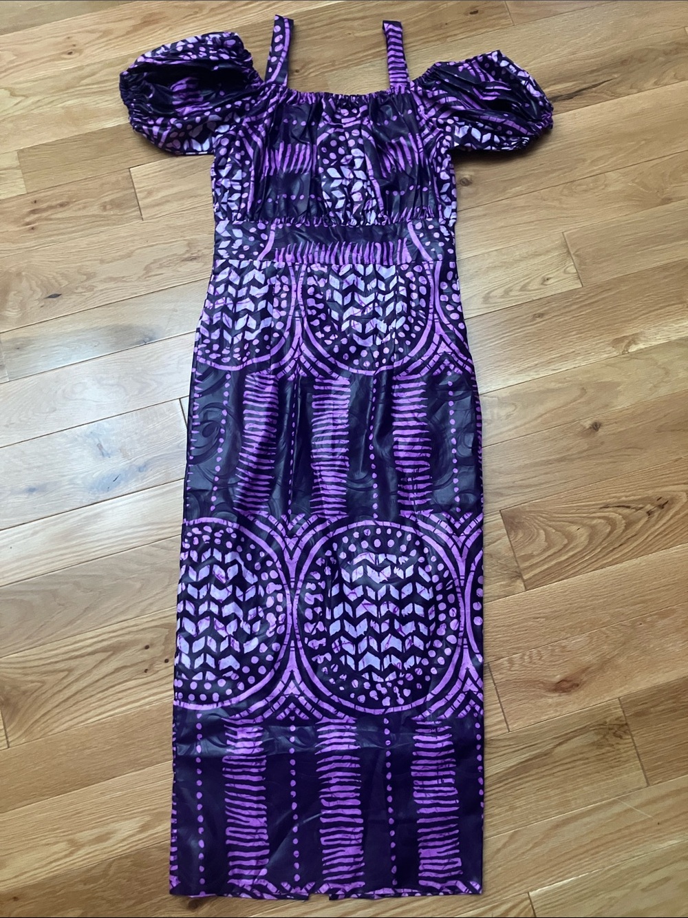 Off-Shoulder batik Ankara style Purple maxi dress